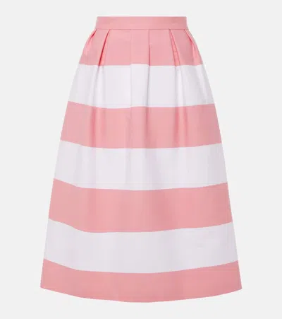 CAROLINA HERRERA STRIPED PLEATED COTTON-BLEND MIDI SKIRT