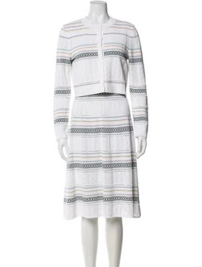 Pre-owned Carolina Herrera Striped Scalloped Accent Dress Set In Neutral