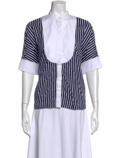 Pre-owned Carolina Herrera Striped Short Sleeve Blouse In White