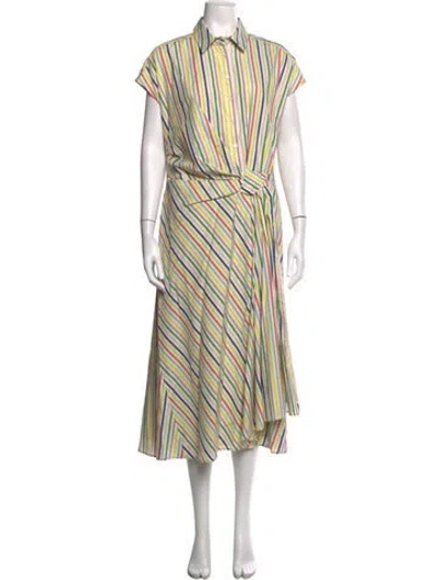Pre-owned Carolina Herrera Striped Short Sleeve Blouse In White