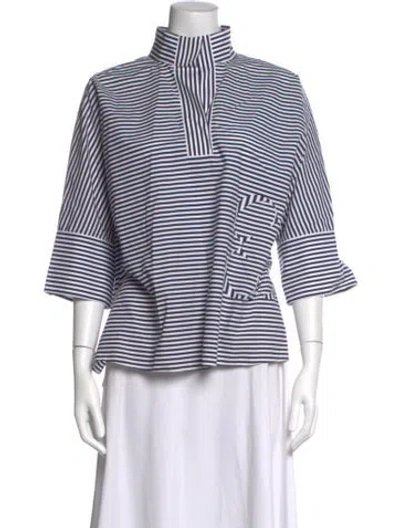Pre-owned Carolina Herrera Striped Three-quarter Sleeve Blouse In Multi