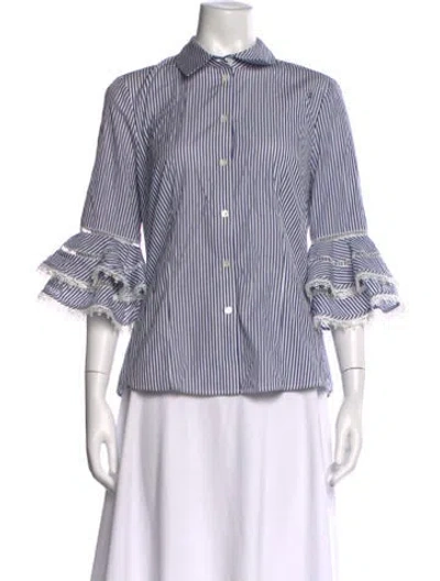 Pre-owned Carolina Herrera Striped Three-quarter Sleeve Blouse In Multi