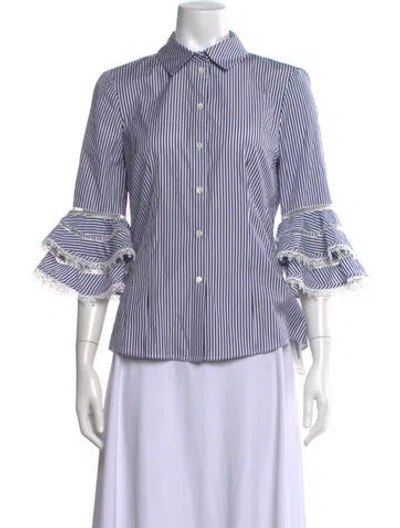 Pre-owned Carolina Herrera Striped Three-quarter Sleeve Blouse In Multi