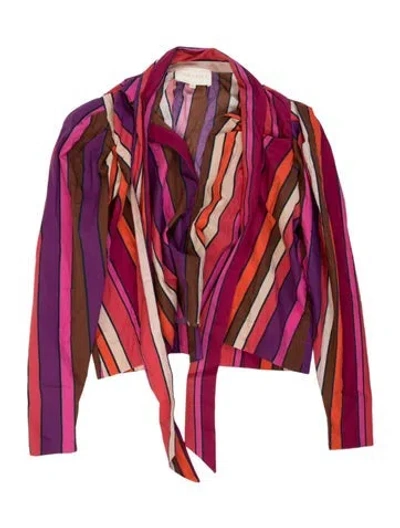 Pre-owned Carolina Herrera Striped Tie Neck Blouse In Purple