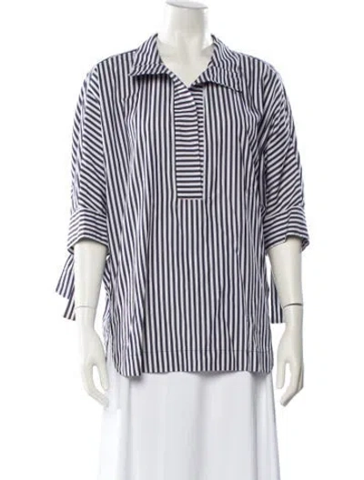 Pre-owned Carolina Herrera Striped V-neck Sweater In White