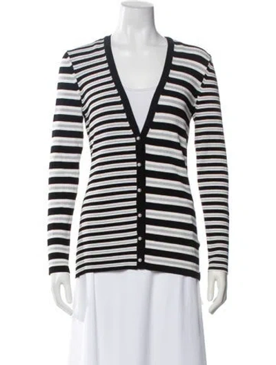 Pre-owned Carolina Herrera Striped V-neck Top W/ Tags In Black