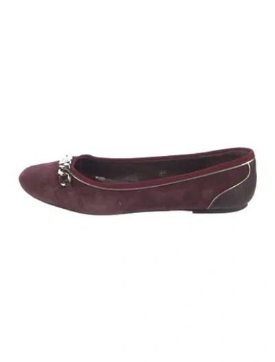 Pre-owned Carolina Herrera Suede Ballet Flats In Burgundy