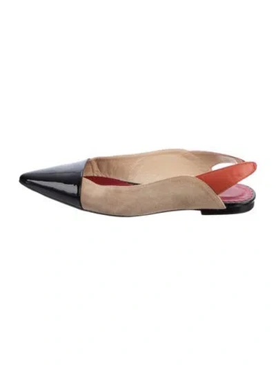 Pre-owned Carolina Herrera Suede Colorblock Pattern Slingback Flats In Neutral