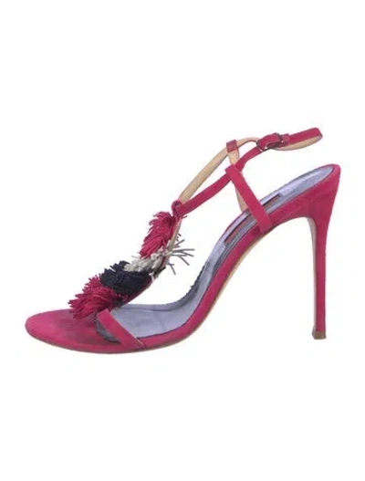 Pre-owned Carolina Herrera Suede Colorblock Pattern Slingback Sandals In Pink