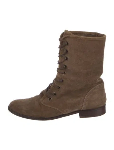 Pre-owned Carolina Herrera Suede Combat Boots In Brown