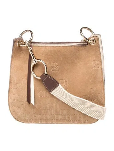 Pre-owned Carolina Herrera Suede Crossbody Bag In Neutral