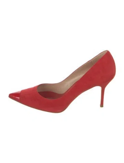 Pre-owned Carolina Herrera Suede Crystal Embellishments Pumps In Red
