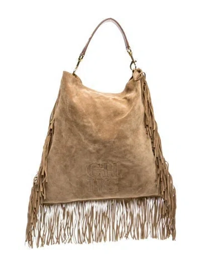 Pre-owned Carolina Herrera Suede Hobo In Neutral
