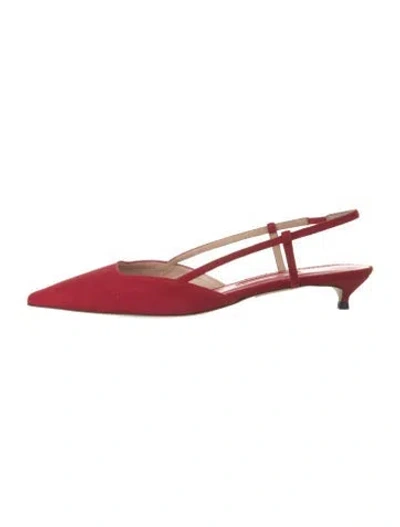 Pre-owned Carolina Herrera Suede Scalloped Accent Slingback Pumps W/ Tags In Red
