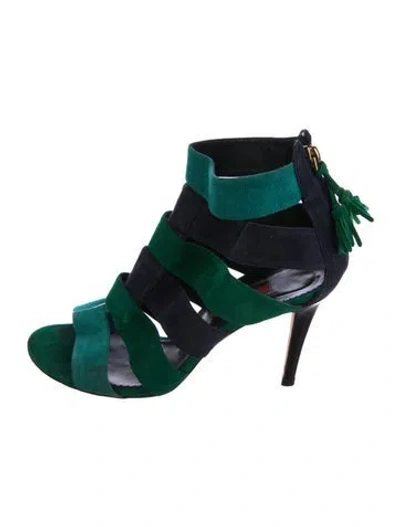 Pre-owned Carolina Herrera Suede Slingback Sandals In Green