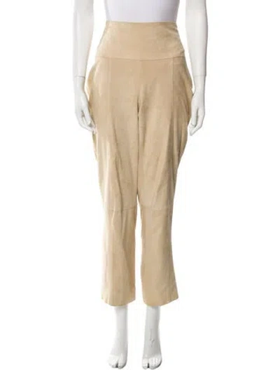 Pre-owned Carolina Herrera Suede Straight Leg Pants In Neutral