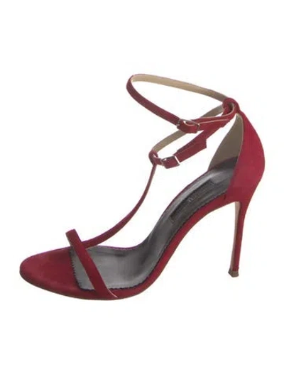 Pre-owned Carolina Herrera Suede T-strap Sandals In Red