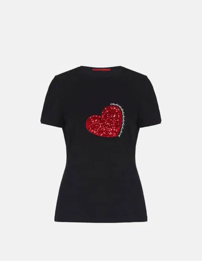 Pre-owned Carolina Herrera T-shirt  Sequin Heart In Black