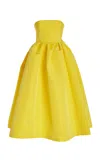Carolina Herrera Strapless Pleated Faille Gown In Yellow