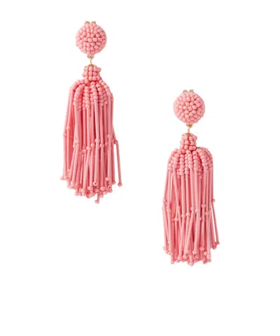Carolina Herrera Tasseled Beaded Gold-tone Earrings In Pink