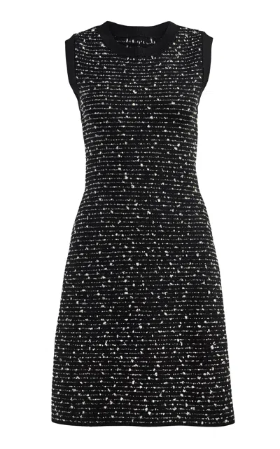 Carolina Herrera Textured Knit Inlay Grid Shift Dress In Black