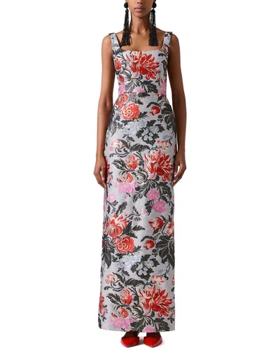 Carolina Herrera Thin Strap Scoop Neck Column Linen-blend Gown In Gray
