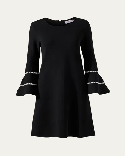 CAROLINA HERRERA THREE-QUARTER RUFFLE SLEEVE MINI DRESS WITH INSET PEARL DETAIL