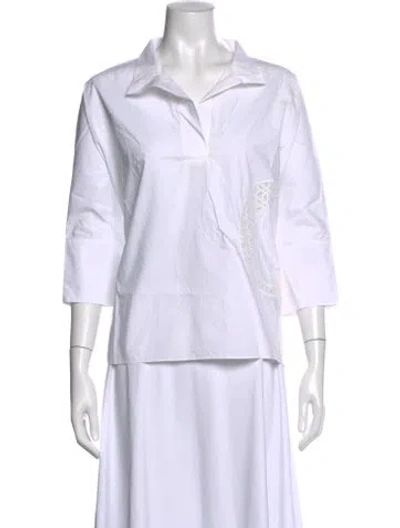 Pre-owned Carolina Herrera Three-quarter Sleeve Blouse In White