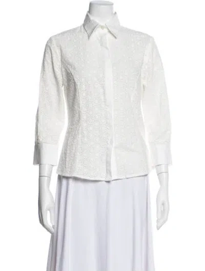 Pre-owned Carolina Herrera Three-quarter Sleeve Blouse In White