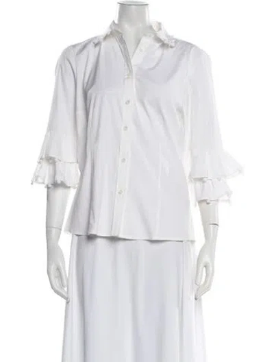 Pre-owned Carolina Herrera Three-quarter Sleeve Blouse In White