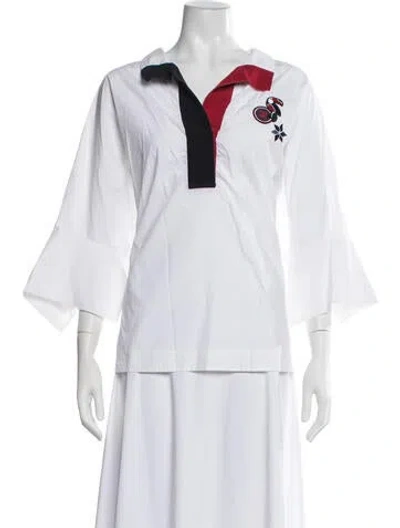 Pre-owned Carolina Herrera Three-quarter Sleeve Blouse In White