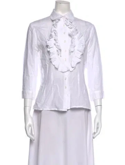 Pre-owned Carolina Herrera Three-quarter Sleeve Blouse In White