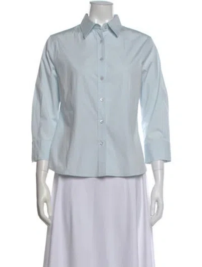 Pre-owned Carolina Herrera Three-quarter Sleeve Button-up Top In Blue