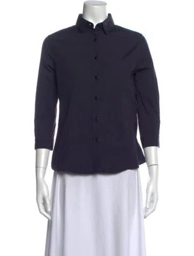 Pre-owned Carolina Herrera Three-quarter Sleeve Button-up Top In Blue
