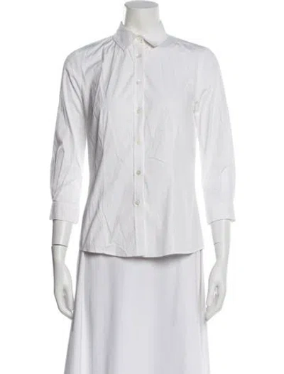 Pre-owned Carolina Herrera Three-quarter Sleeve Button-up Top In White