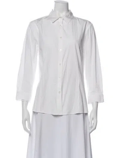 Pre-owned Carolina Herrera Three-quarter Sleeve Button-up Top In White