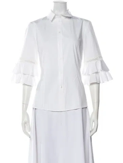 Pre-owned Carolina Herrera Three-quarter Sleeve Button-up Top In White