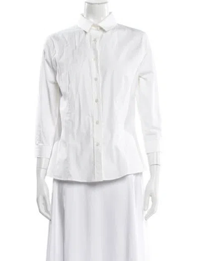 Pre-owned Carolina Herrera Three-quarter Sleeve Button-up Top In White