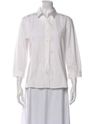 Pre-owned Carolina Herrera Three-quarter Sleeve Button-up Top In White