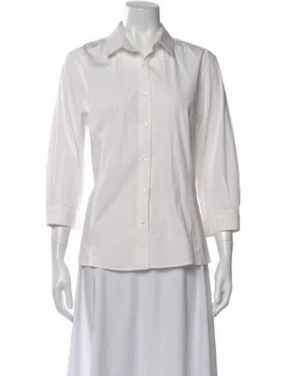 Pre-owned Carolina Herrera Three-quarter Sleeve Button-up Top In White