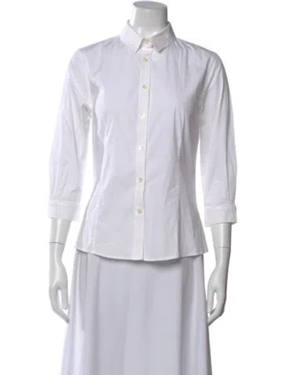 Pre-owned Carolina Herrera Three-quarter Sleeve Button-up Top In White