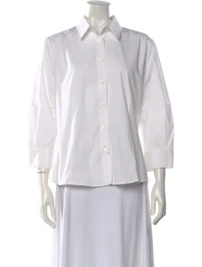 Pre-owned Carolina Herrera Three-quarter Sleeve Button-up Top In White