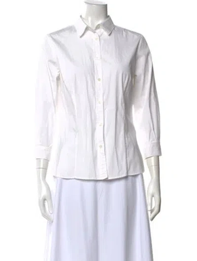 Pre-owned Carolina Herrera Three-quarter Sleeve Button-up Top In White