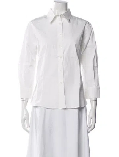 Pre-owned Carolina Herrera Three-quarter Sleeve Button-up Top In White