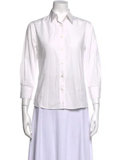 Pre-owned Carolina Herrera Three-quarter Sleeve Button-up Top In White