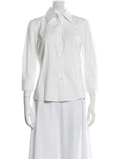 Pre-owned Carolina Herrera Three-quarter Sleeve Button-up Top In White