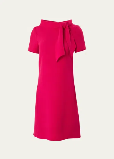 Carolina Herrera Tie Boat Neck Wool Mini Dress In Pink