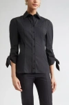 Carolina Herrera Tie Cuff Cotton Blend Button-up Shirt