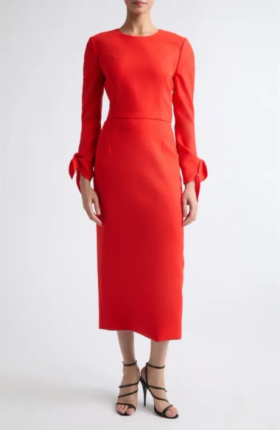 Carolina Herrera Tie Detail Wool Blend Midi Dress In Chili Red