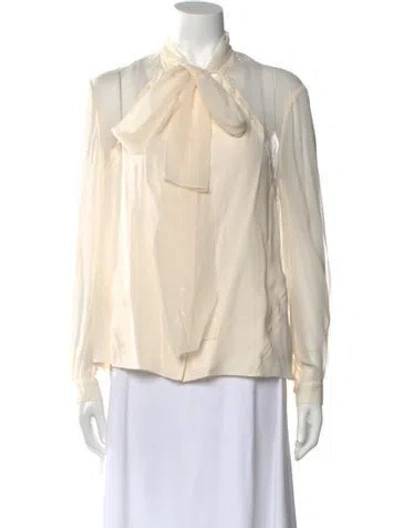 Pre-owned Carolina Herrera Tie Neck Long Sleeve Blouse In Neutral